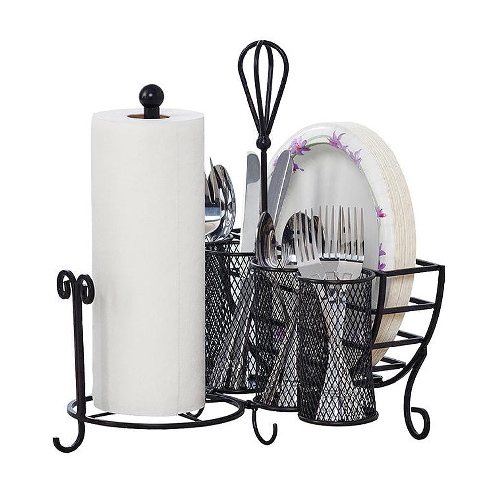 Close-up of the removable paper towel holder on the picnic caddy, highlighting its practicality for serving.
