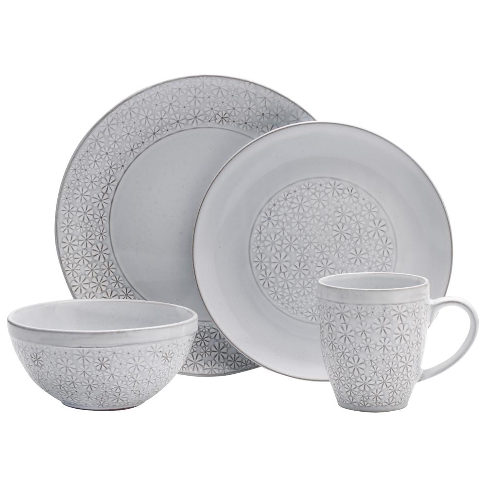 Close-up of a dinner plate and salad plate from the stoneware dinnerware set, showcasing the design