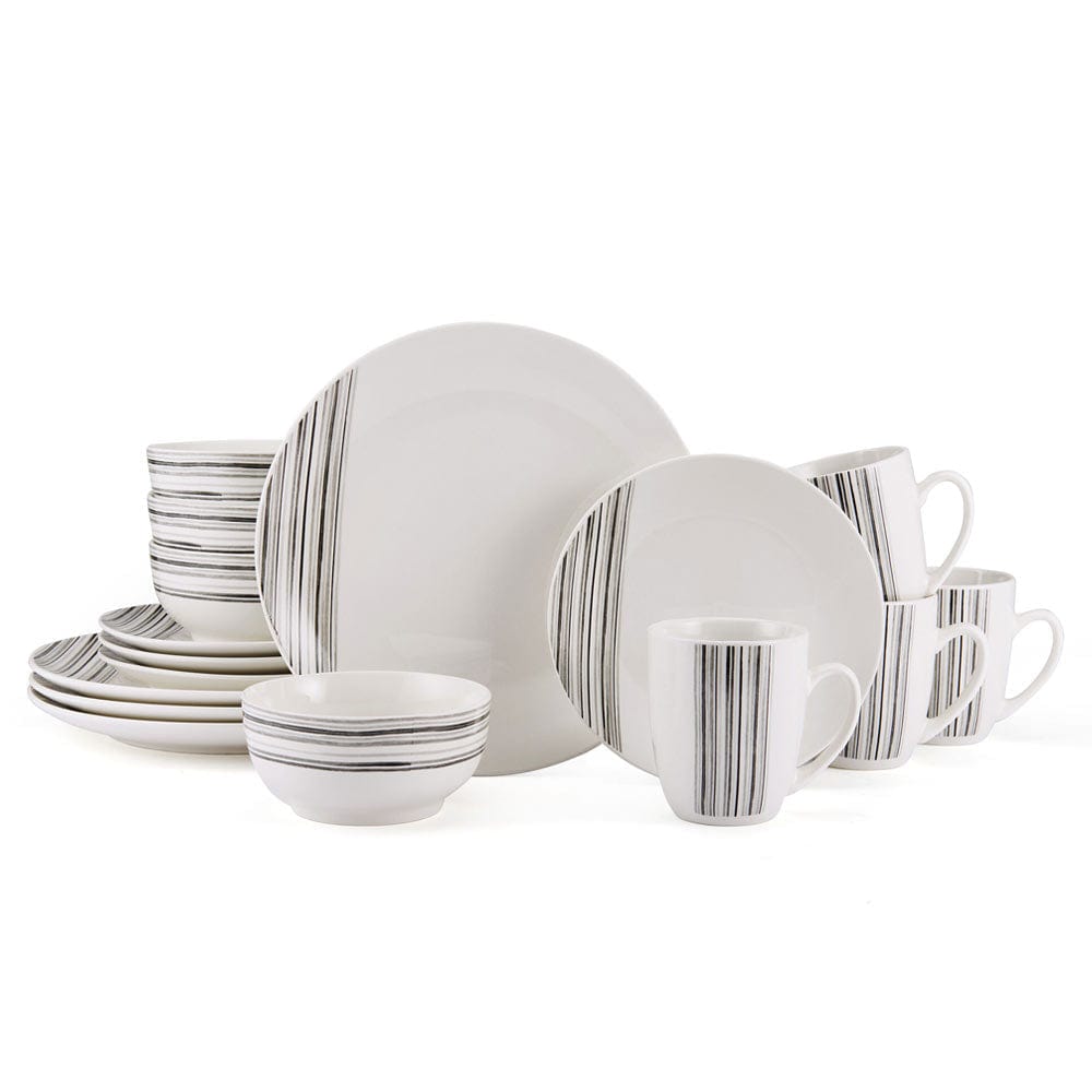Black and white dinnerware online, includes plates, bowls, and mugs in a sophisticated style