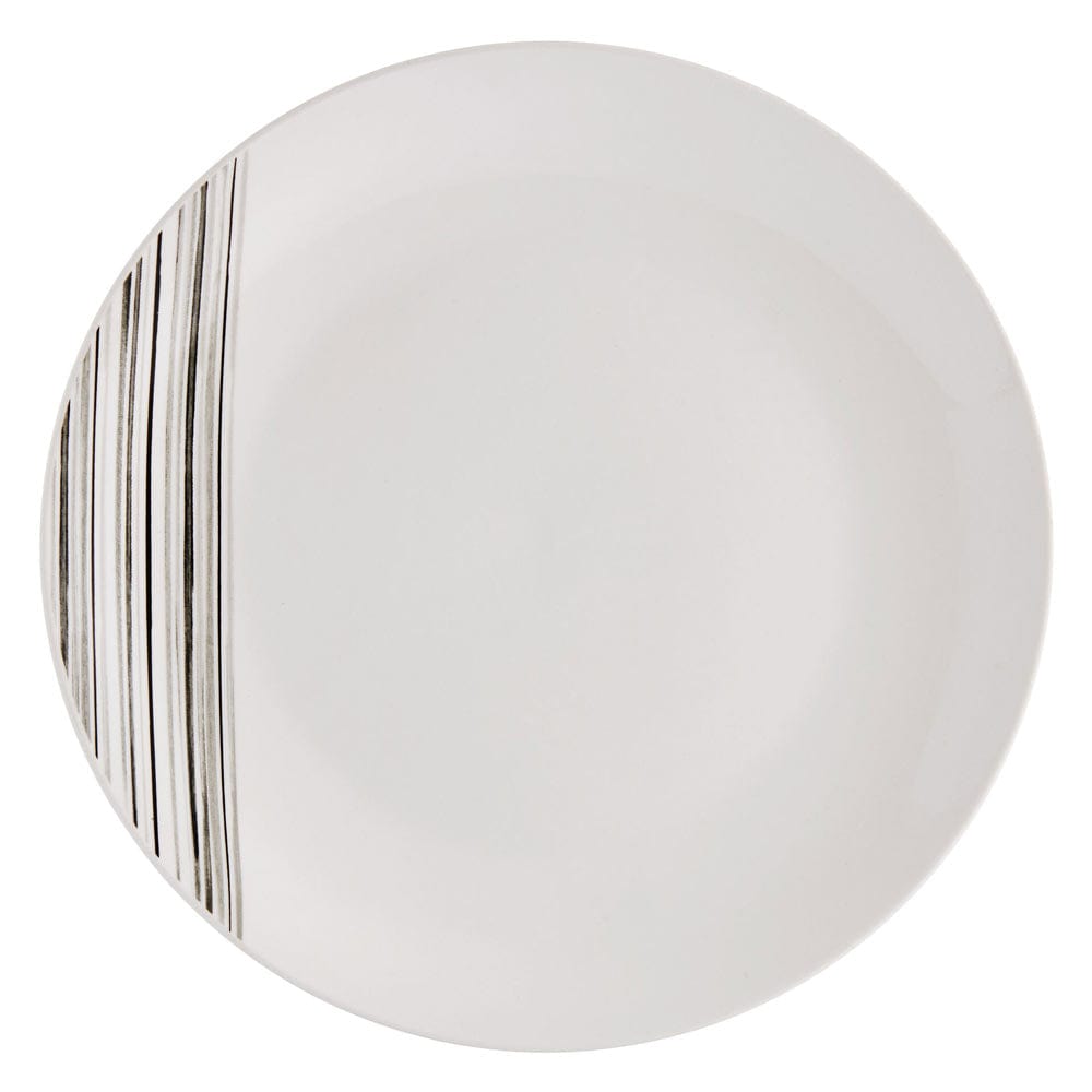 Porcelain dinnerware set for 4 with brushed lines design, perfect for family dining
