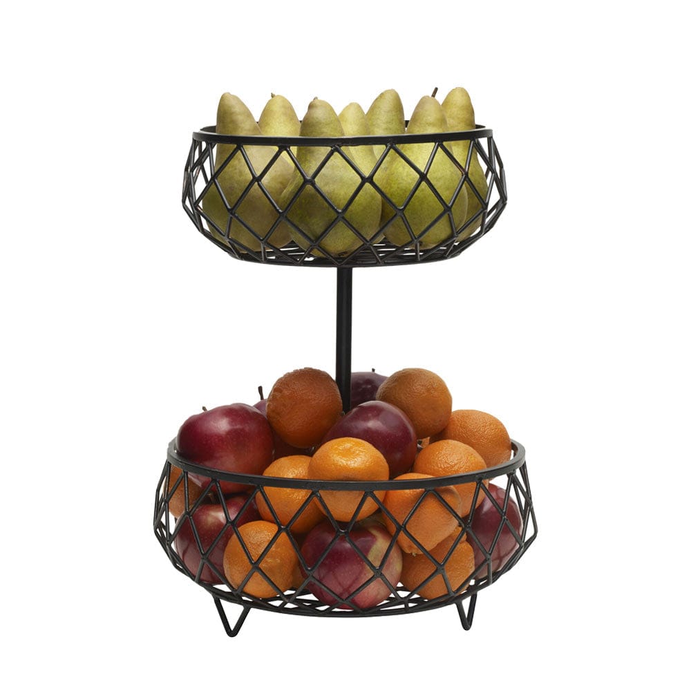Using the wire storage basket to organize fruits and vegetables on a kitchen countertop
