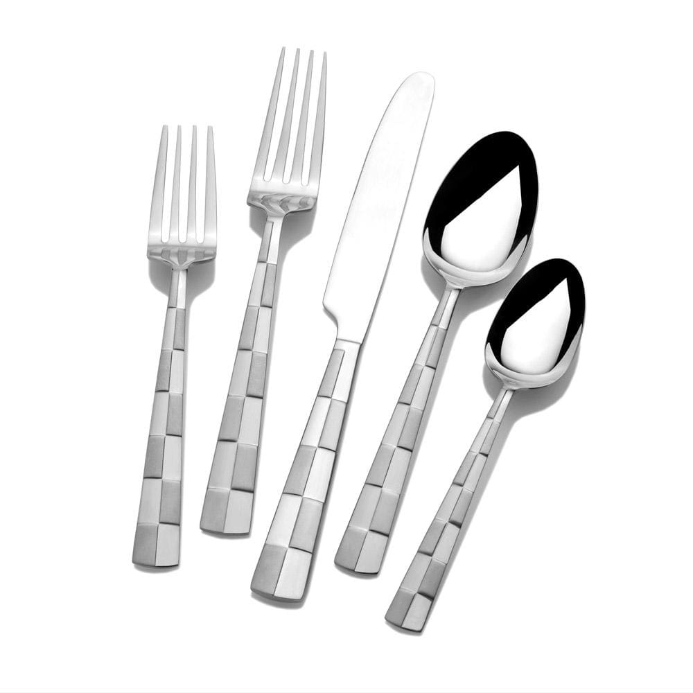 Stainless steel flatware with checkered frost handle design