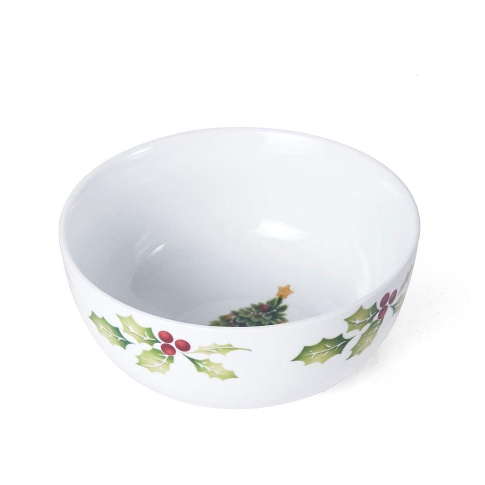 Christmas dinnerware set with holiday tree and holly design, perfect for festive table settings
