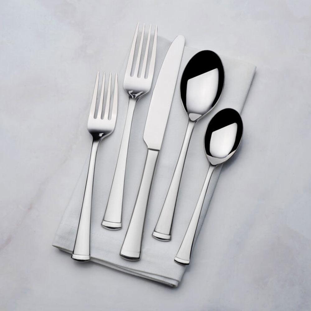 Modern stainless steel flatware set for 8 with sleek design, ideal for family dinners