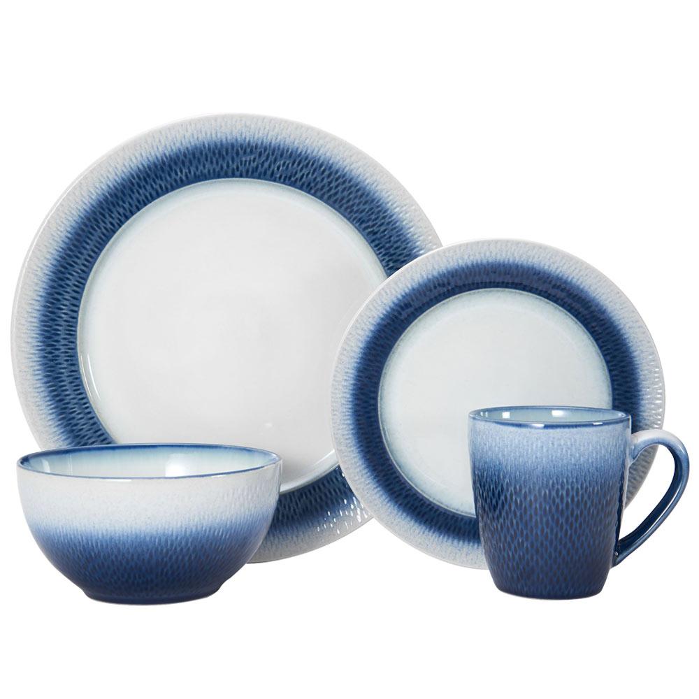 Set of four stoneware bowls with unique reactive glaze patterns, microwave safe