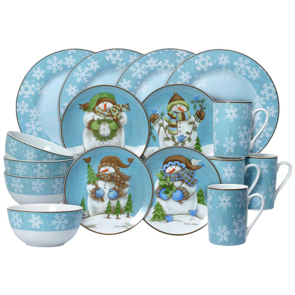 Snowman Delight 16-Piece Dinnerware Set for Family of Four - Image 2