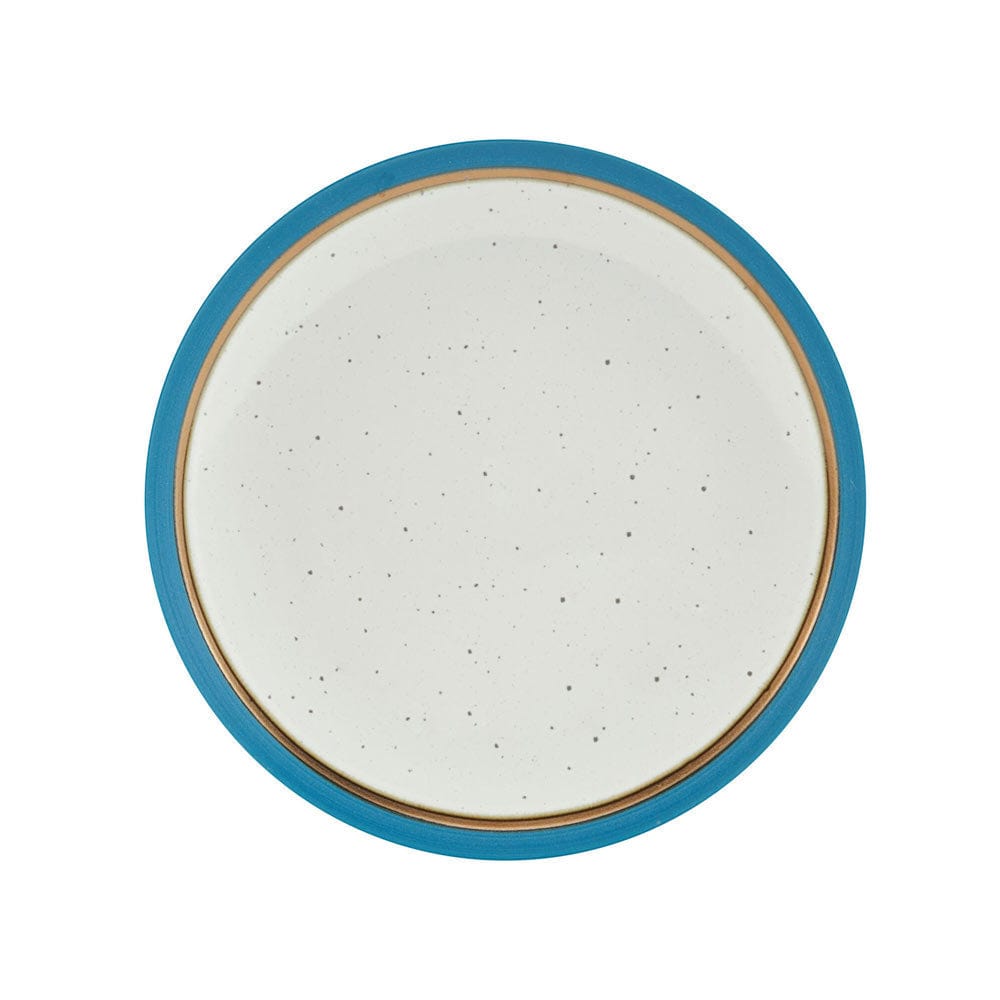 Dining table setup featuring the Ezra Blue service for 4, ideal for family meals