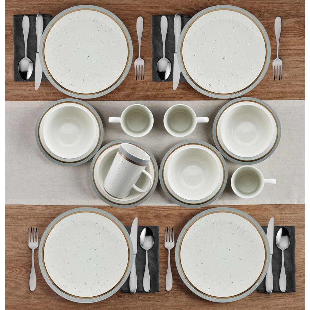 Family enjoying a meal using the modern stoneware dinnerware set, emphasizing its everyday use.