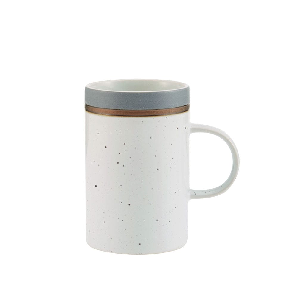 Close-up of the speckle pattern on the stoneware dinnerware, highlighting its modern design.