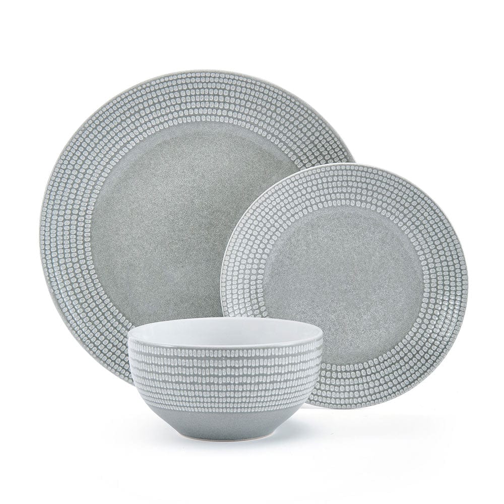 Felicity stoneware dinnerware set with reactive glaze finish on a dining table