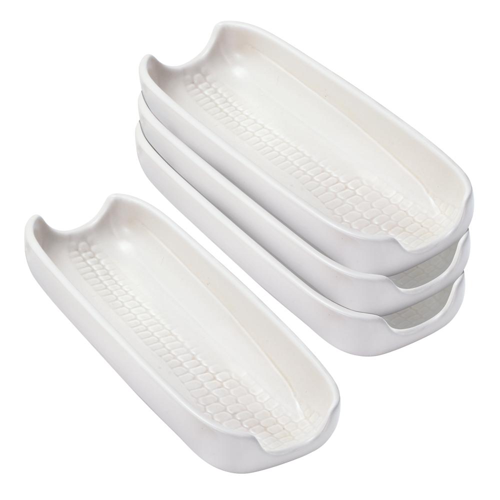 Top view of microwave-safe corn dishes, perfect for serving asparagus and vegetables.