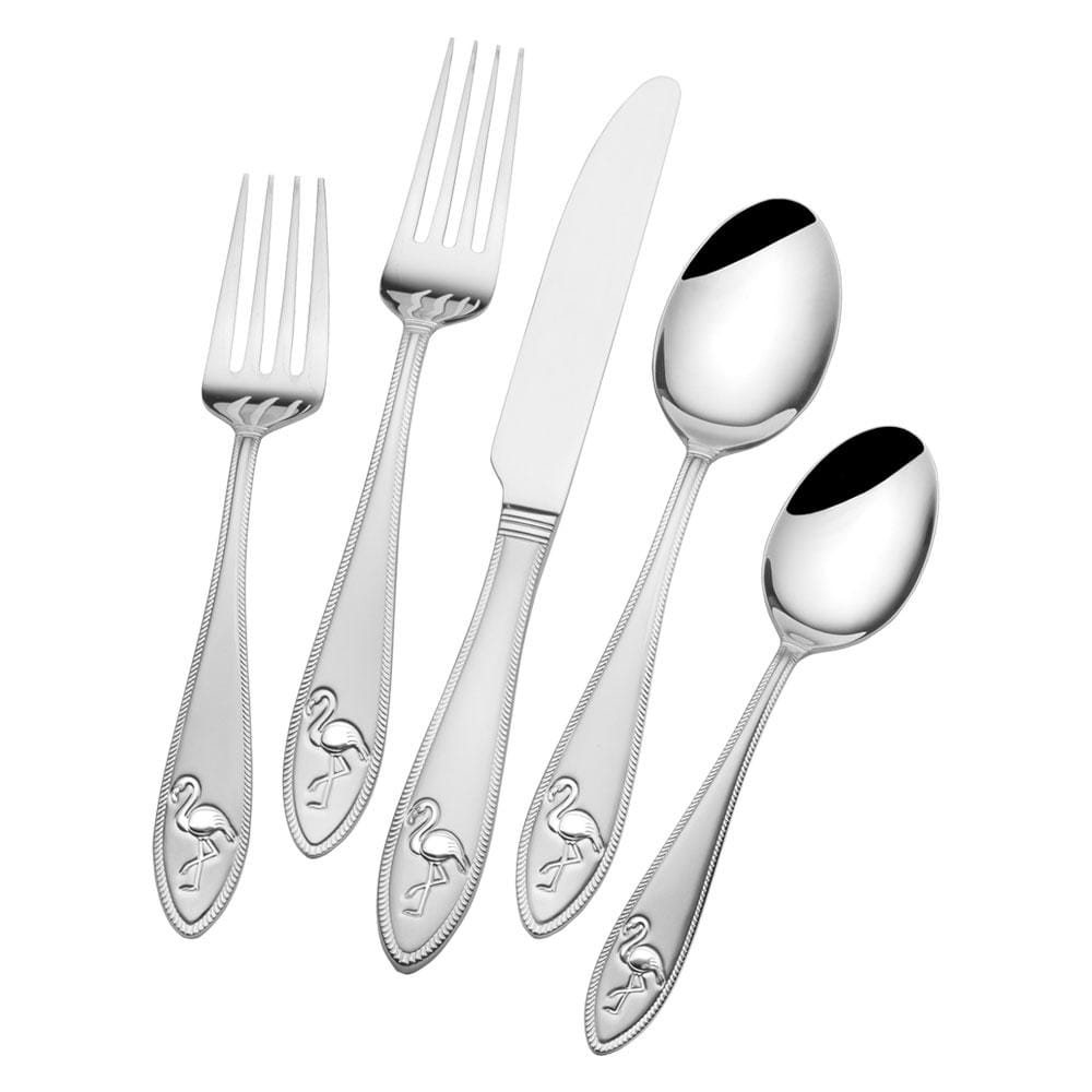 Dining table styled with Flamingo flatware set for family dinner