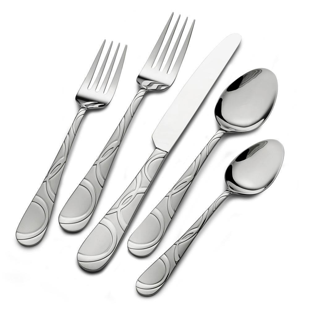 Close-up of the stainless steel dinner fork from the Garland Frost flatware set, highlighting its durability and shine.