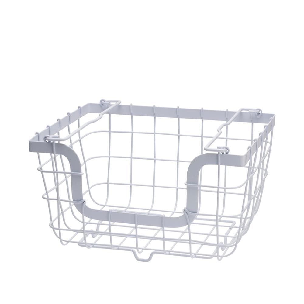 Nesting wire storage basket displayed in a closet, ideal for organizing clothes and accessories.
