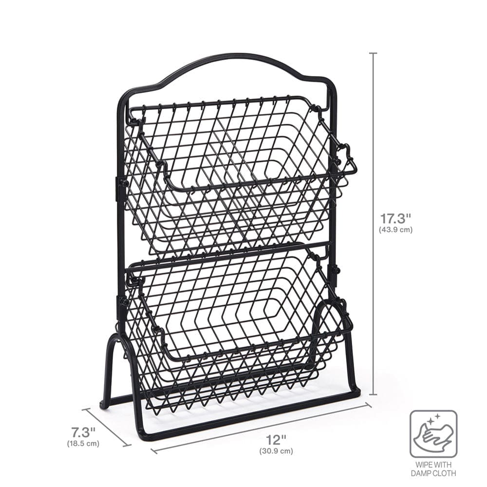 Close-up of the black metal fruit basket with airflow for even ripening of fruits.