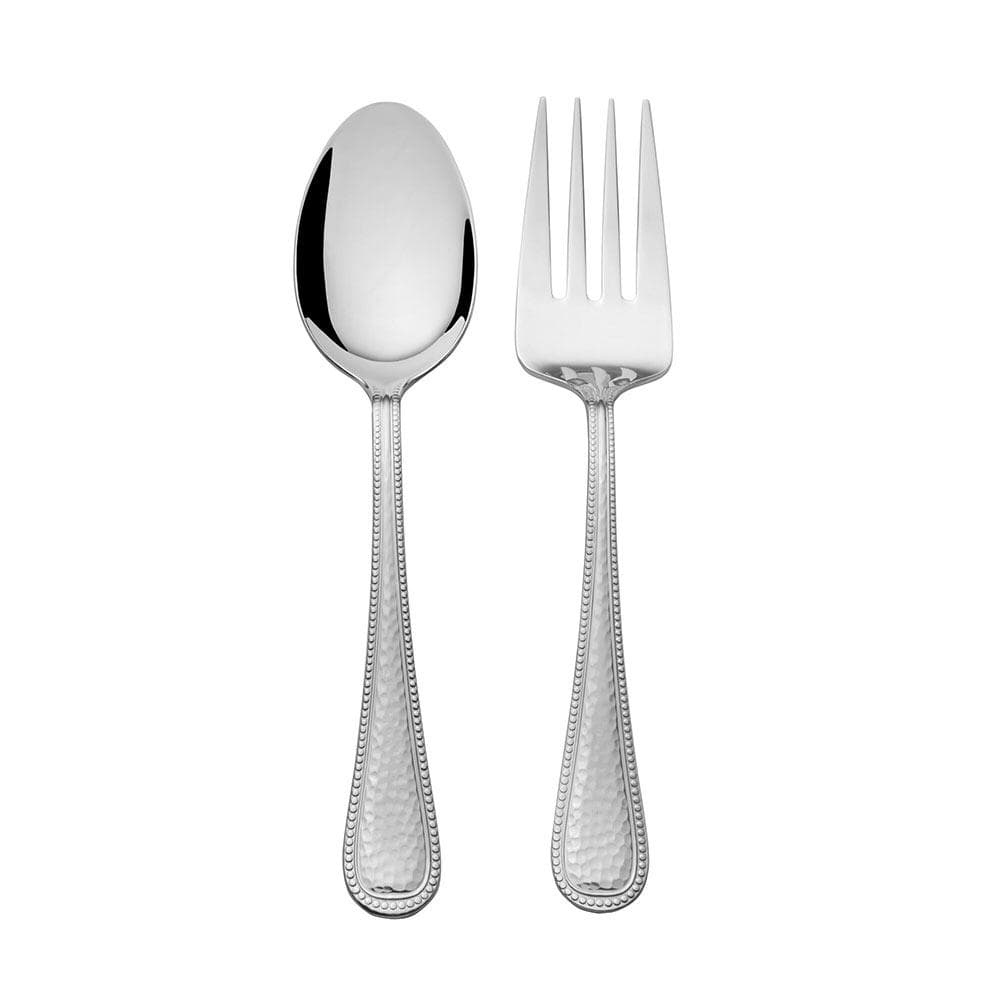 Close-up of hammered stainless steel flatware handles for family dinners