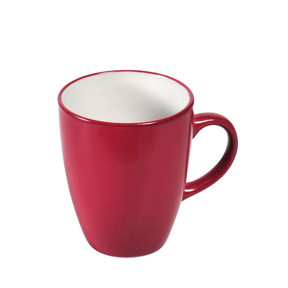 Harmony Red stoneware dinner plates set on a dining table, ideal for family meals.