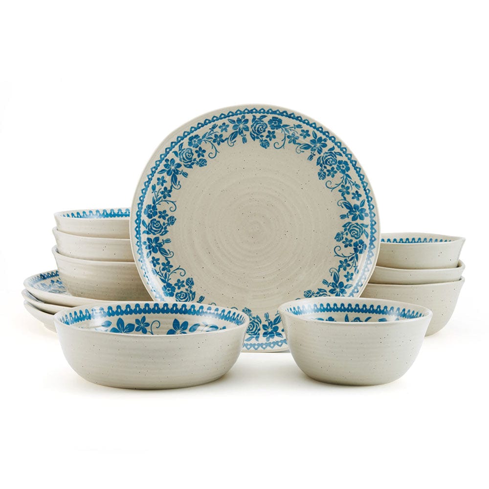 Set of Hayden Blue dinnerware on a dining table for a family meal
