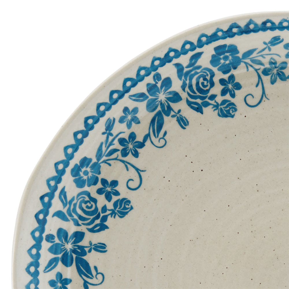 Set of Hayden Blue dinnerware on a dining table for a family meal