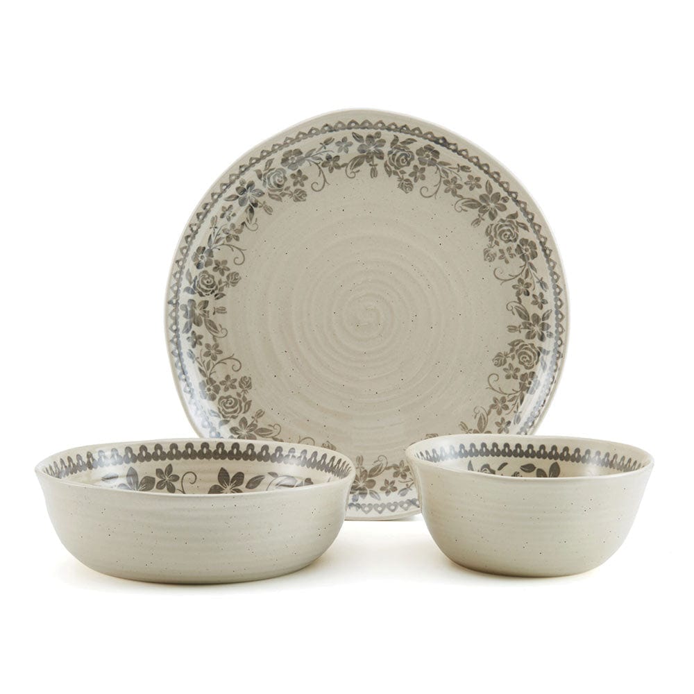 Organic shaped stoneware dinner plates with floral design for everyday use