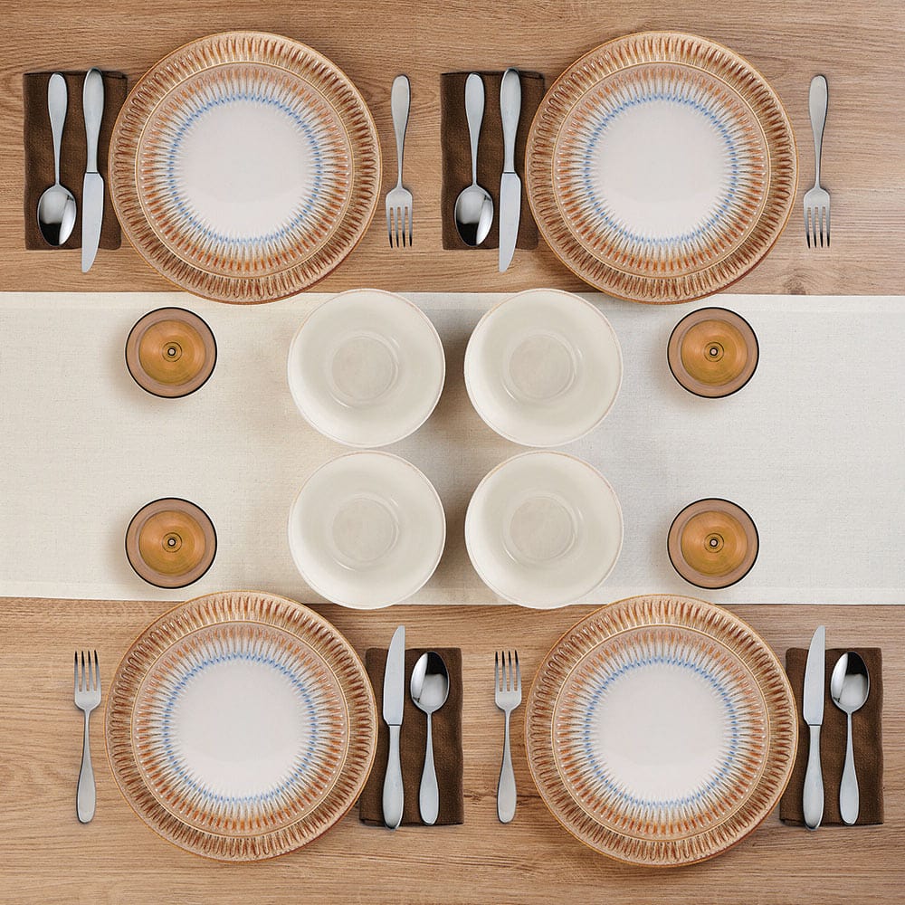 All-purpose bowl from the Hensley Taupe dinnerware set, emphasizing the reactive glaze finish.