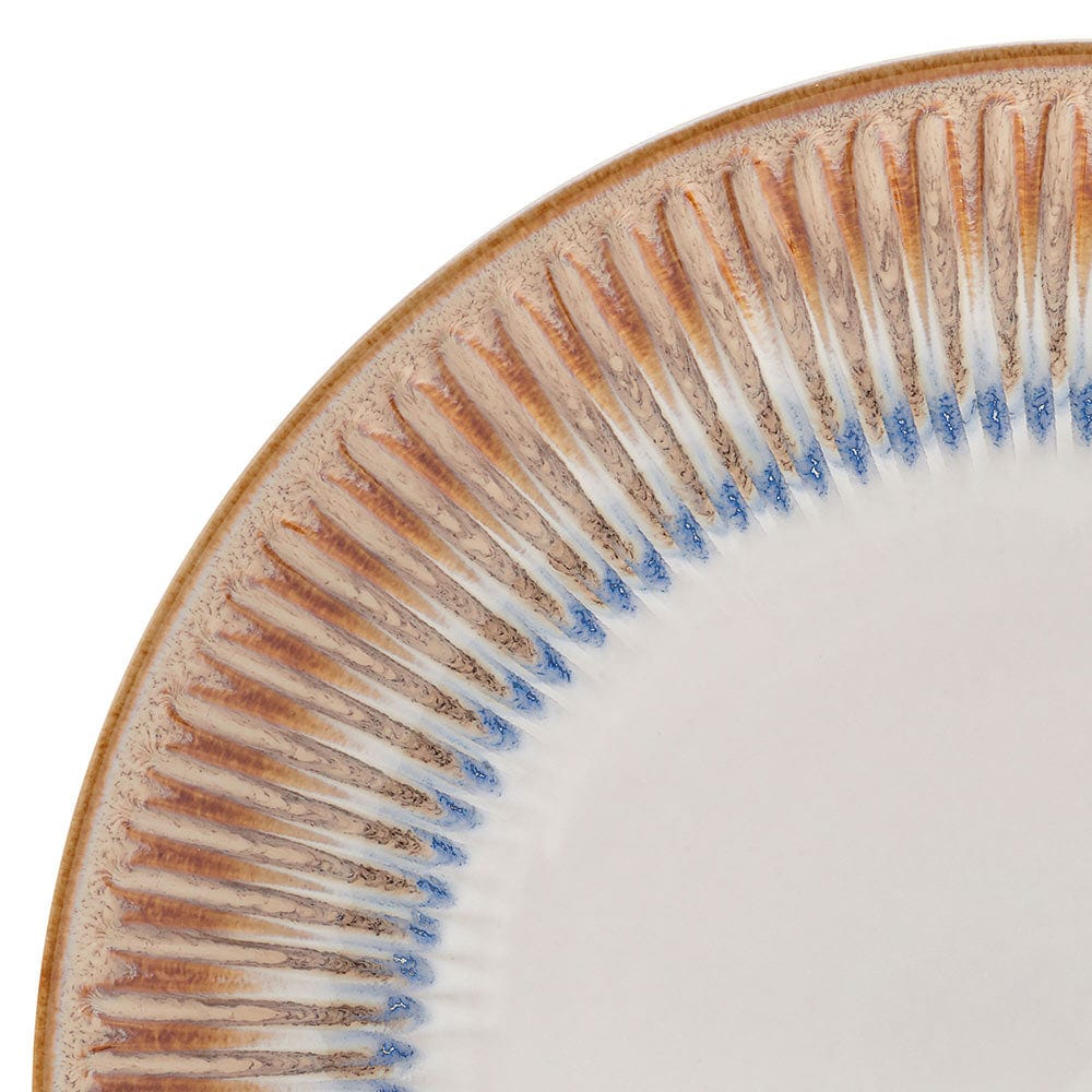 Close-up of Hensley Taupe salad plates, highlighting the embossed ridge pattern.