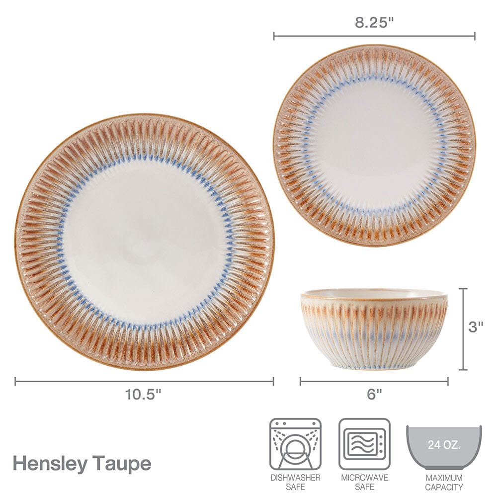 All-purpose bowl from the Hensley Taupe dinnerware set, emphasizing the reactive glaze finish.