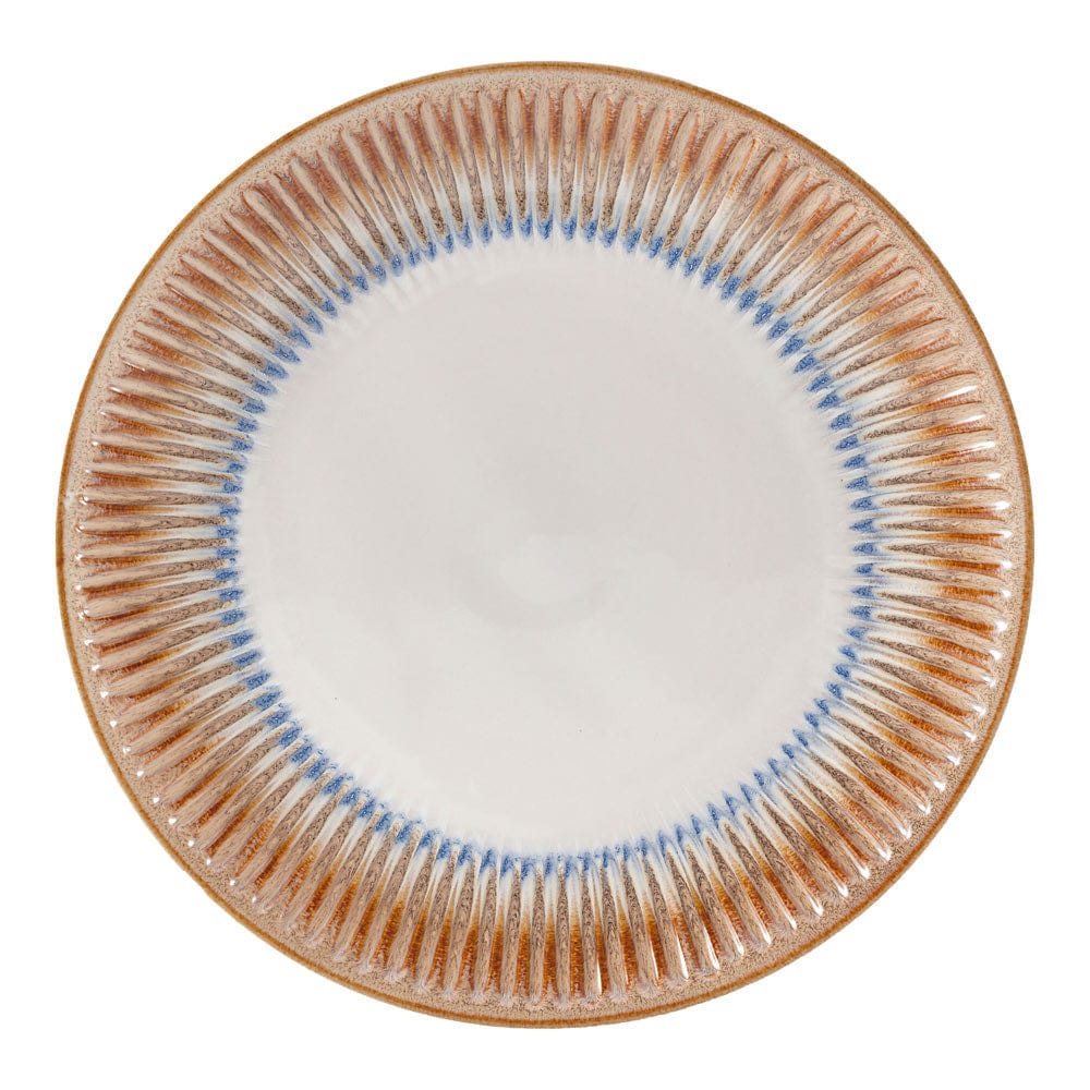 Close-up of Hensley Taupe salad plates, highlighting the embossed ridge pattern.