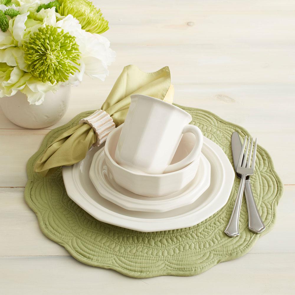 Heritage stoneware dinnerware set displayed with fresh food