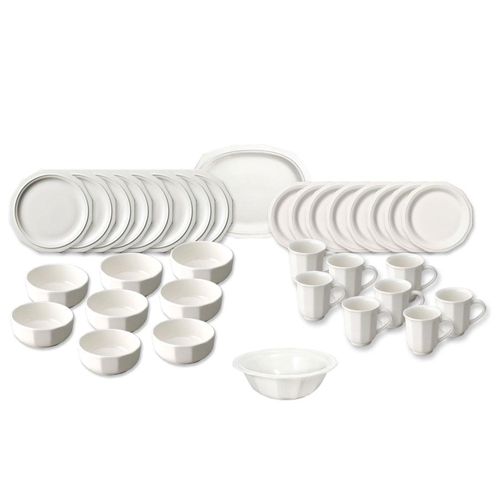 Family enjoying a meal with durable microwave safe stoneware dishes and mugs from the heritage collection