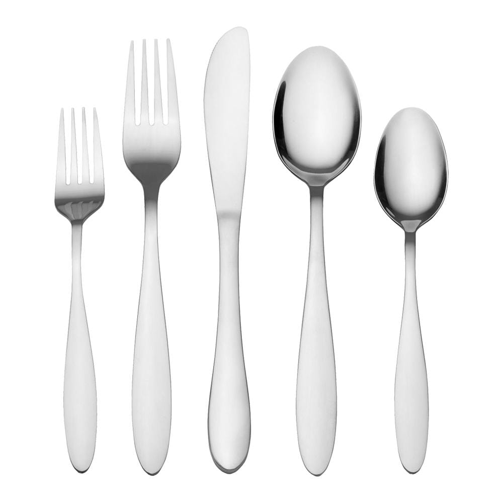 Flatware set with caddy arranged on a dining table, ready for use