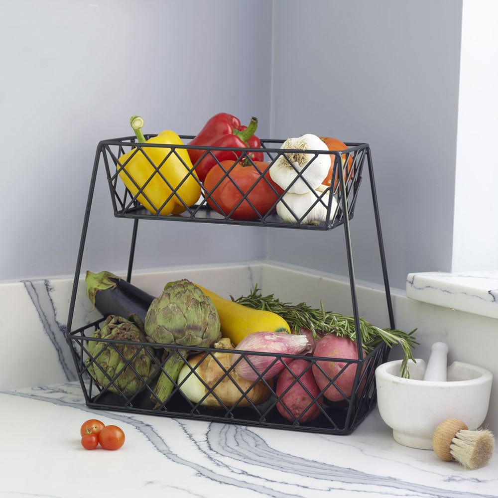 Close-up of lattice design on the tiered storage basket