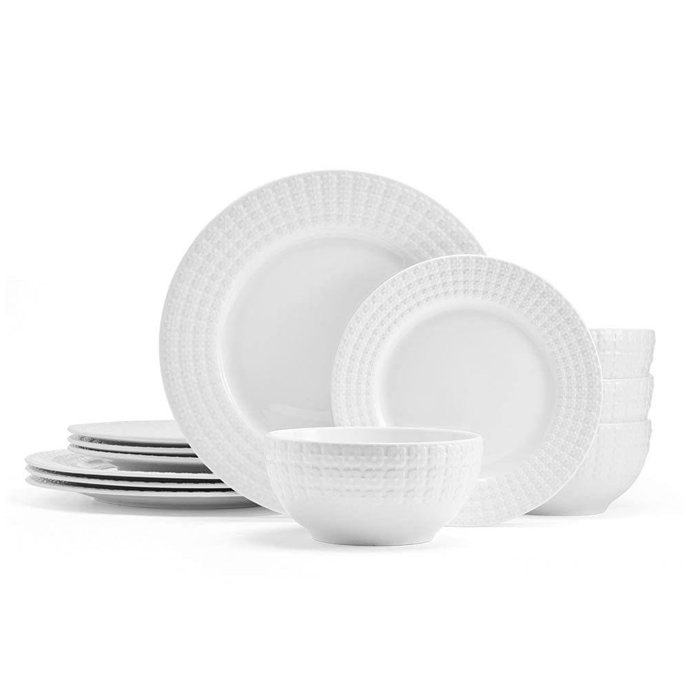 Close-up of the embossed rim design on the Lexi dinnerware set