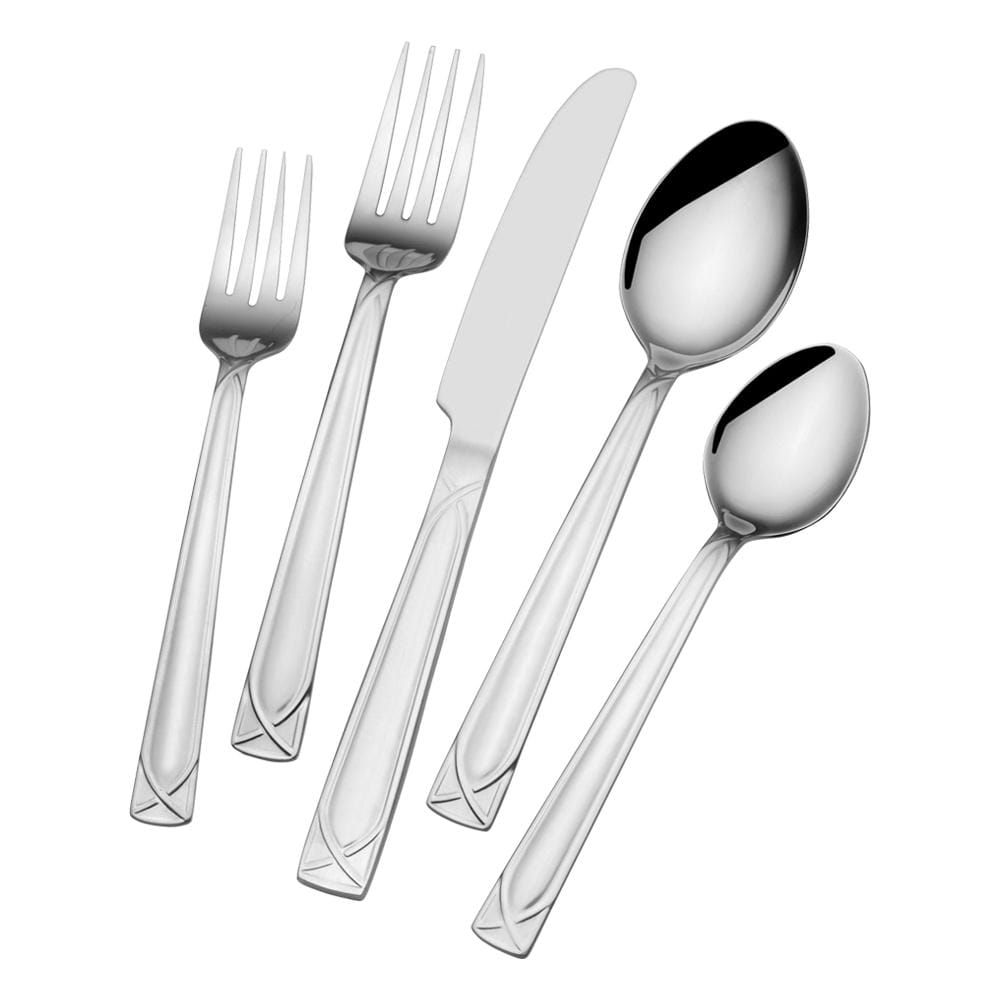 Close-up of Mabel stainless steel cutlery highlighting its modern geometric design.