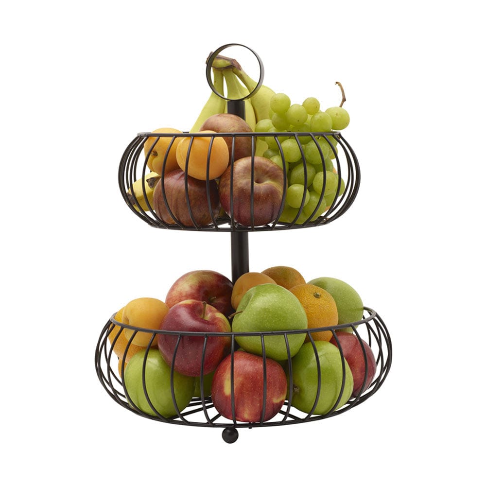 Top view of the Monroe fruit basket filled with fresh fruits, highlighting its spacious design.