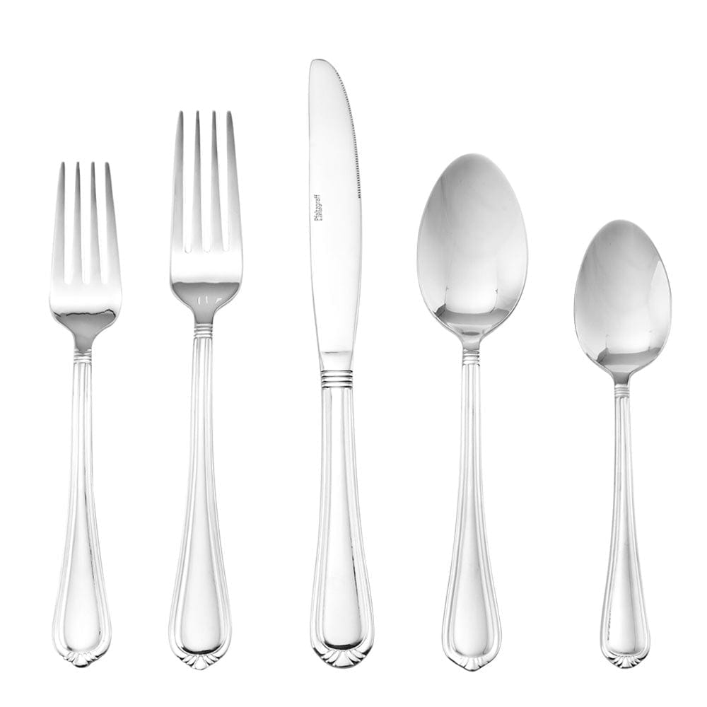 Close-up of elegant stainless steel silverware set highlighting teardrop handles.