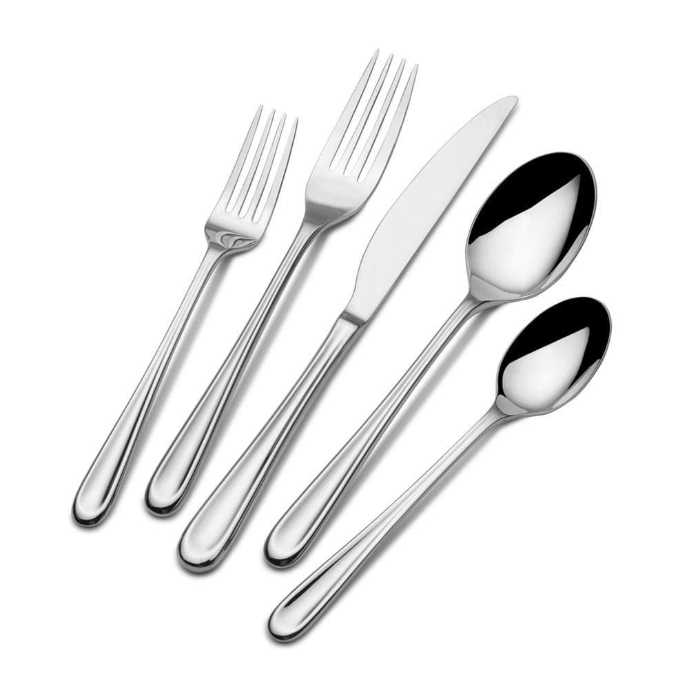 Close-up of the dinner fork and knife from the Olivia flatware set