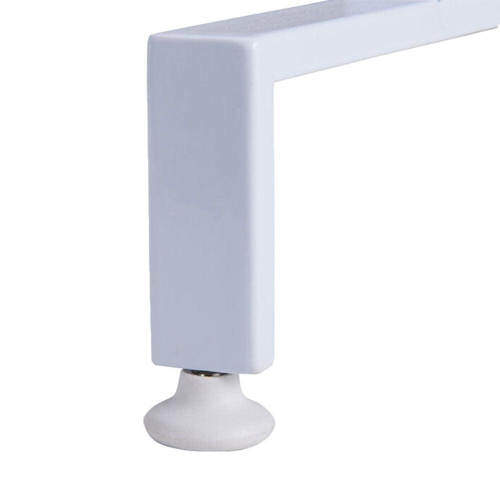 Over the sink dish drying rack with two tiers and hooks, ideal for drying dishes.