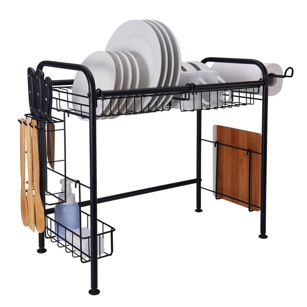 Close-up of the dish racks hooks and paper towel holder for added convenience.