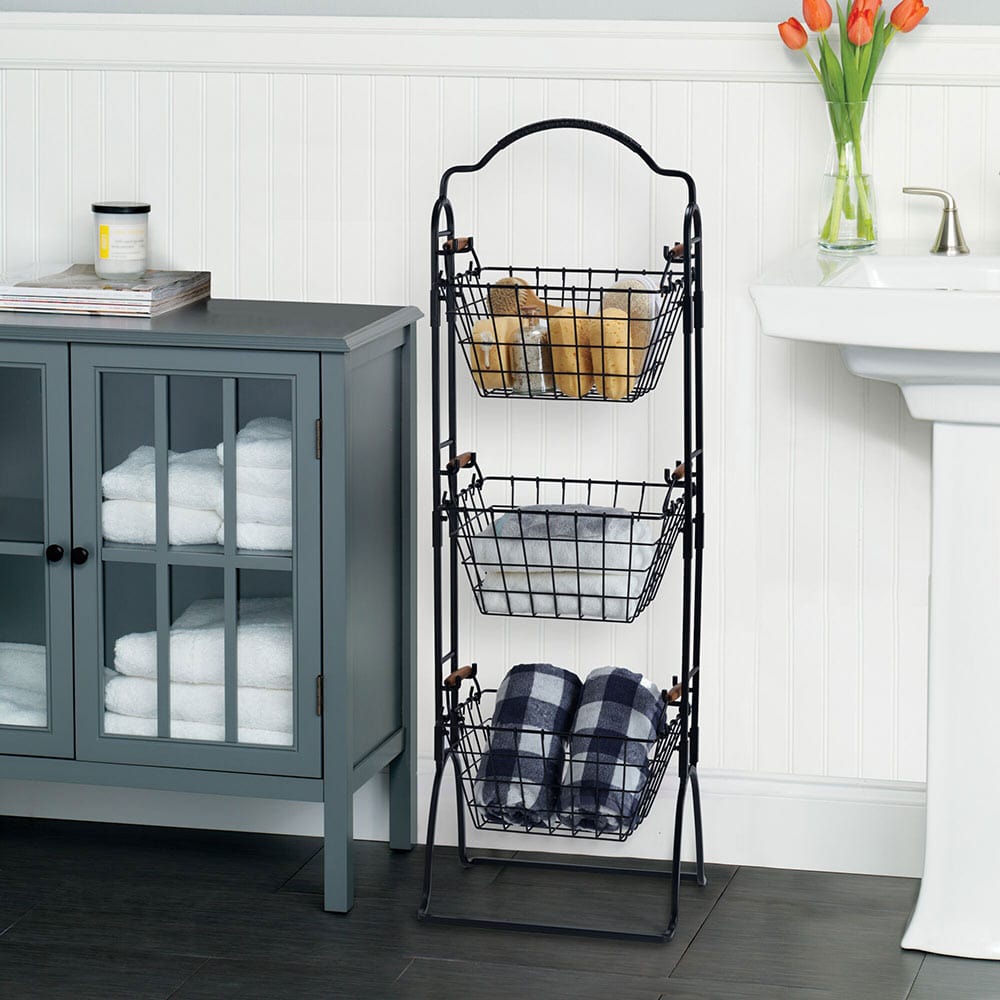 Close-up of Pacific 3 Tier Adjustable Storage Rack showing adjustable tiers and durable steel construction