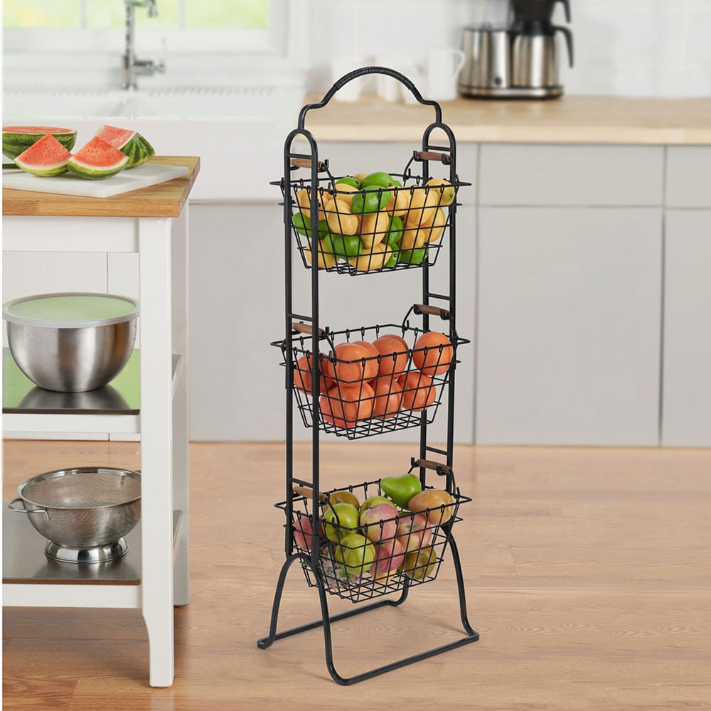 Customer organizing pantry using the tiered storage rack for maximum efficiency