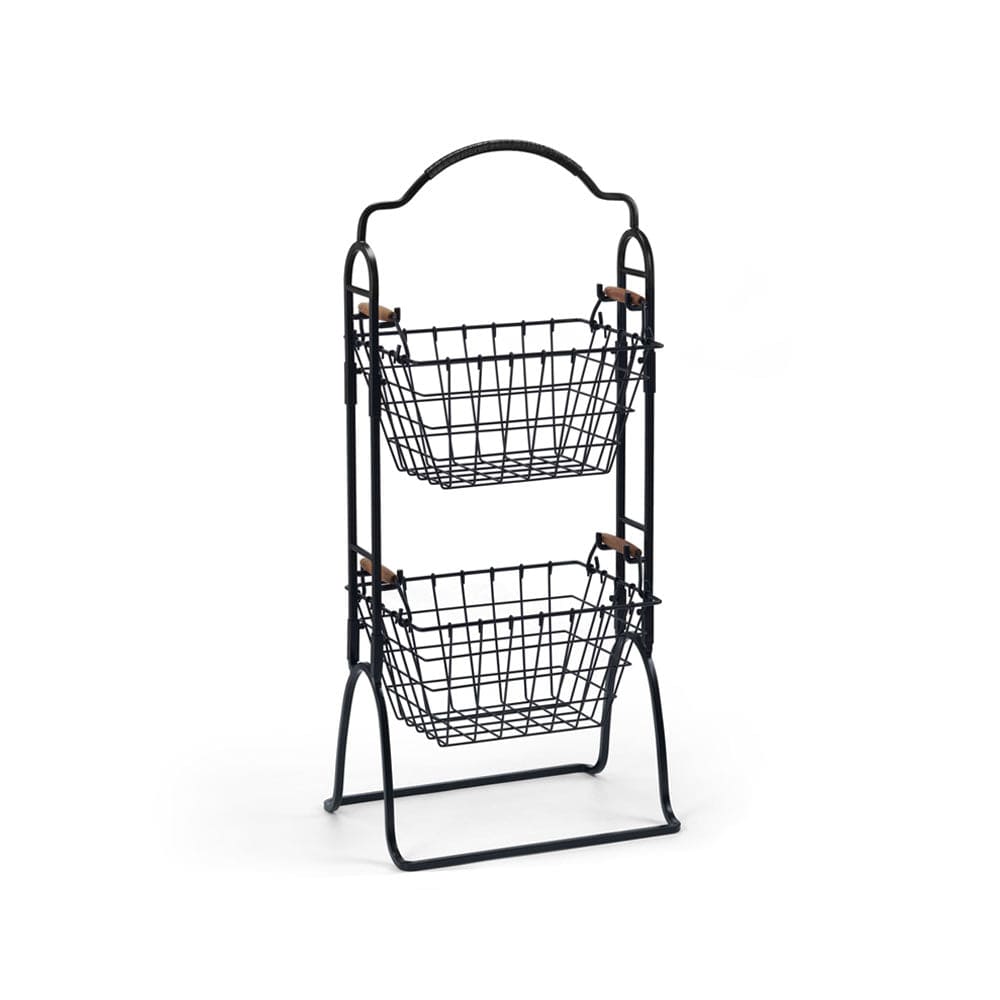 Storage rack in a modern kitchen setup highlighting its space-saving design