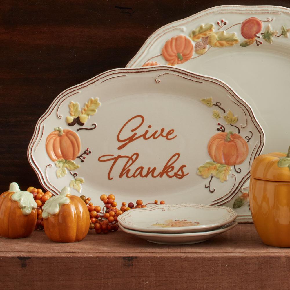 Harvest Gratitude Serving Platter showcasing its scalloped rim and leaf accents.