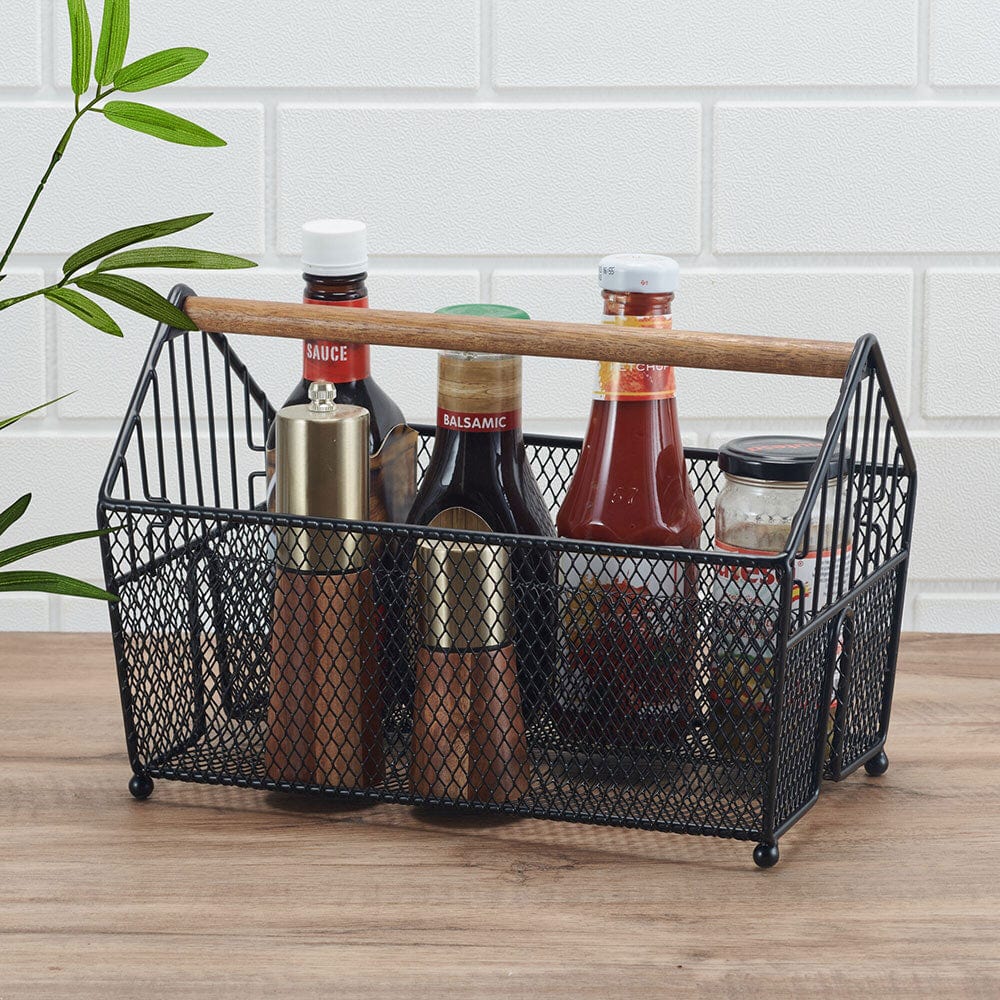 Close-up of Porto wire storage basket with breathable wire frame