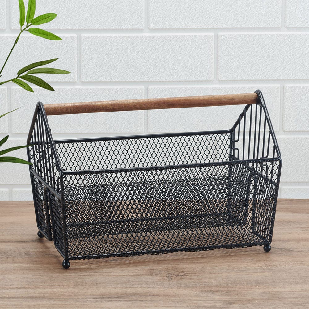 Close-up of Porto wire storage basket with breathable wire frame