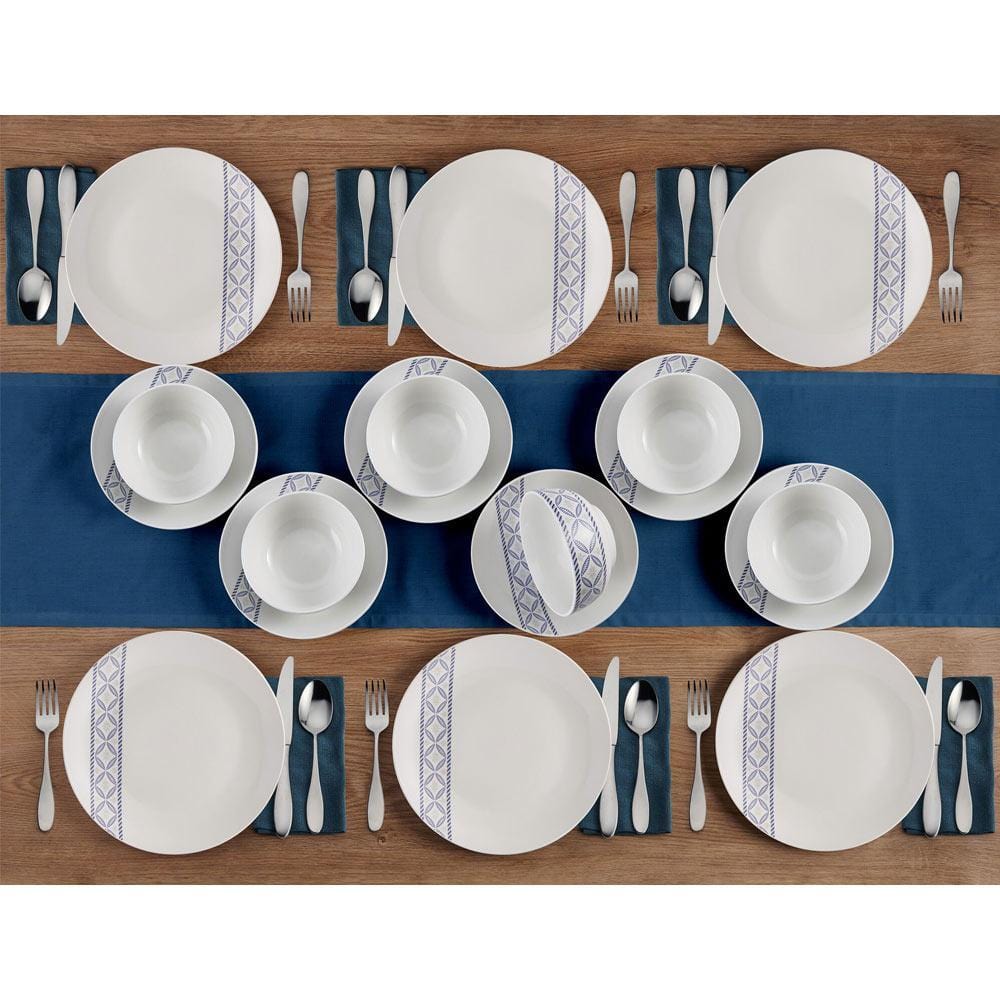 Dinner table setup featuring Preslie dinnerware set for six, perfect for family meals