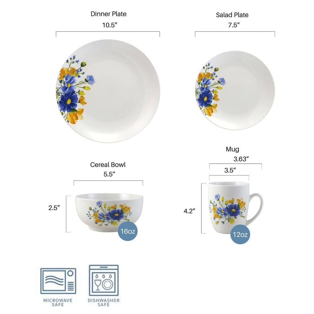 Close-up of Spring Blossom dinner plate showcasing blue flower details.