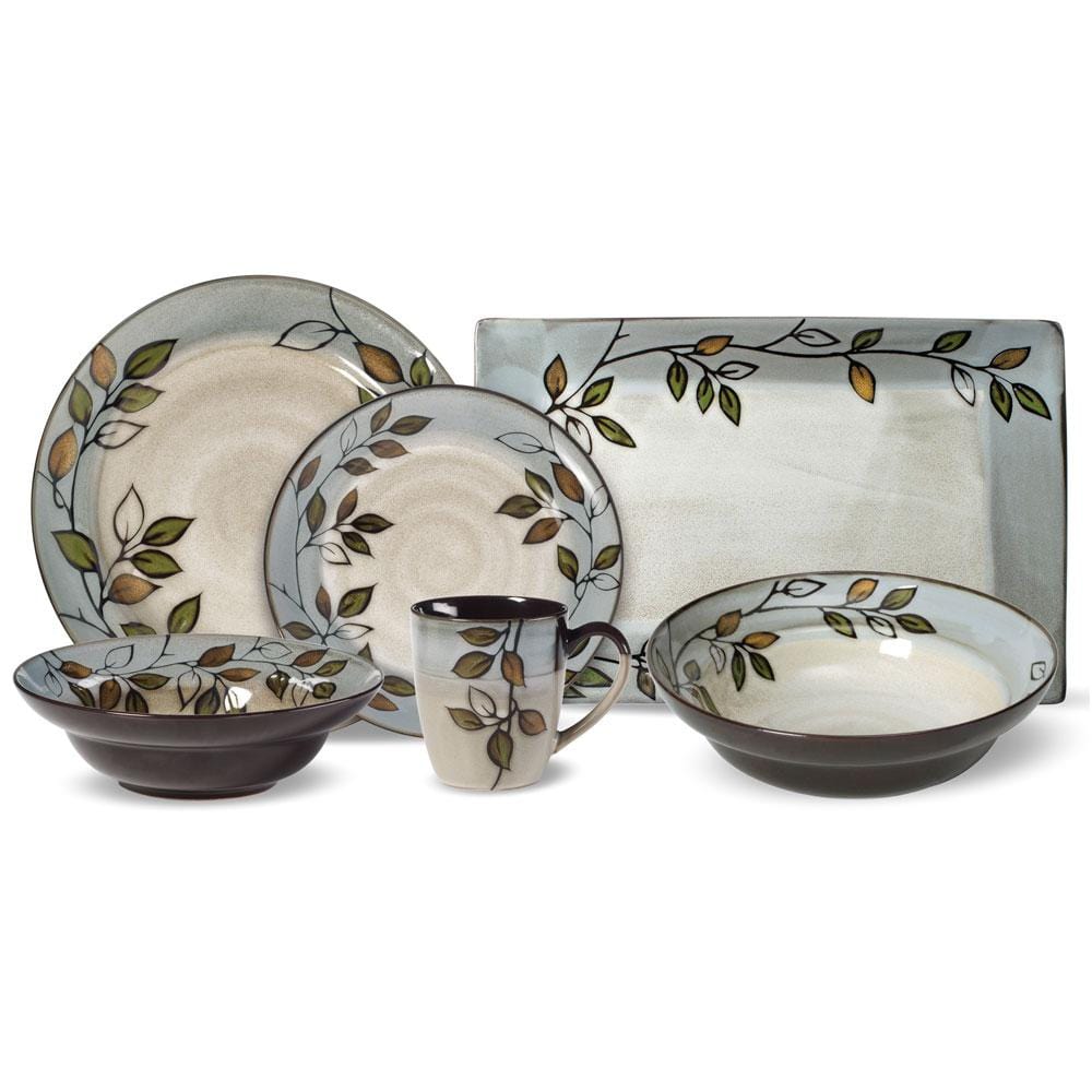 Close-up of reactive glaze finish on Rustic Leaves stoneware dinnerware