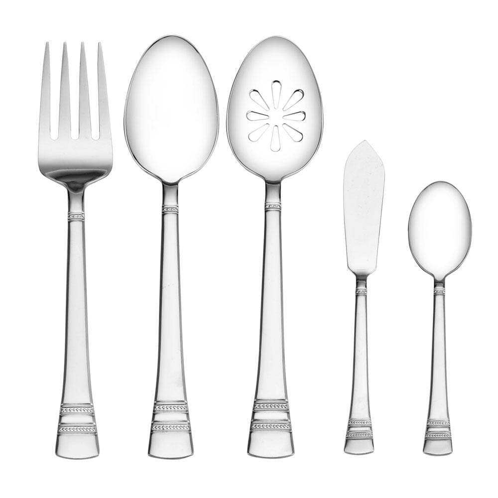 Stacked stainless steel flatware with mirror finish, ideal for dinner parties