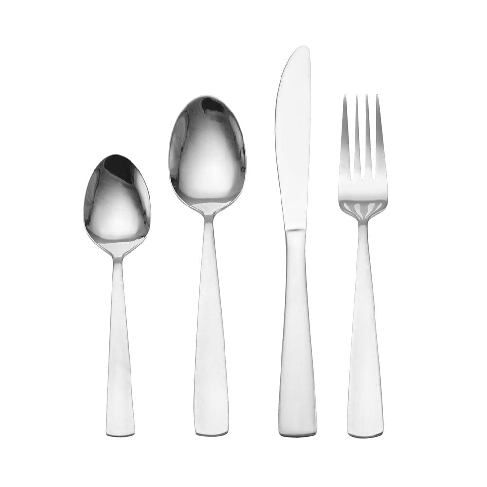 Wire caddy holding complete silverware set on kitchen counter – emphasizes affordable flatware set with caddy
